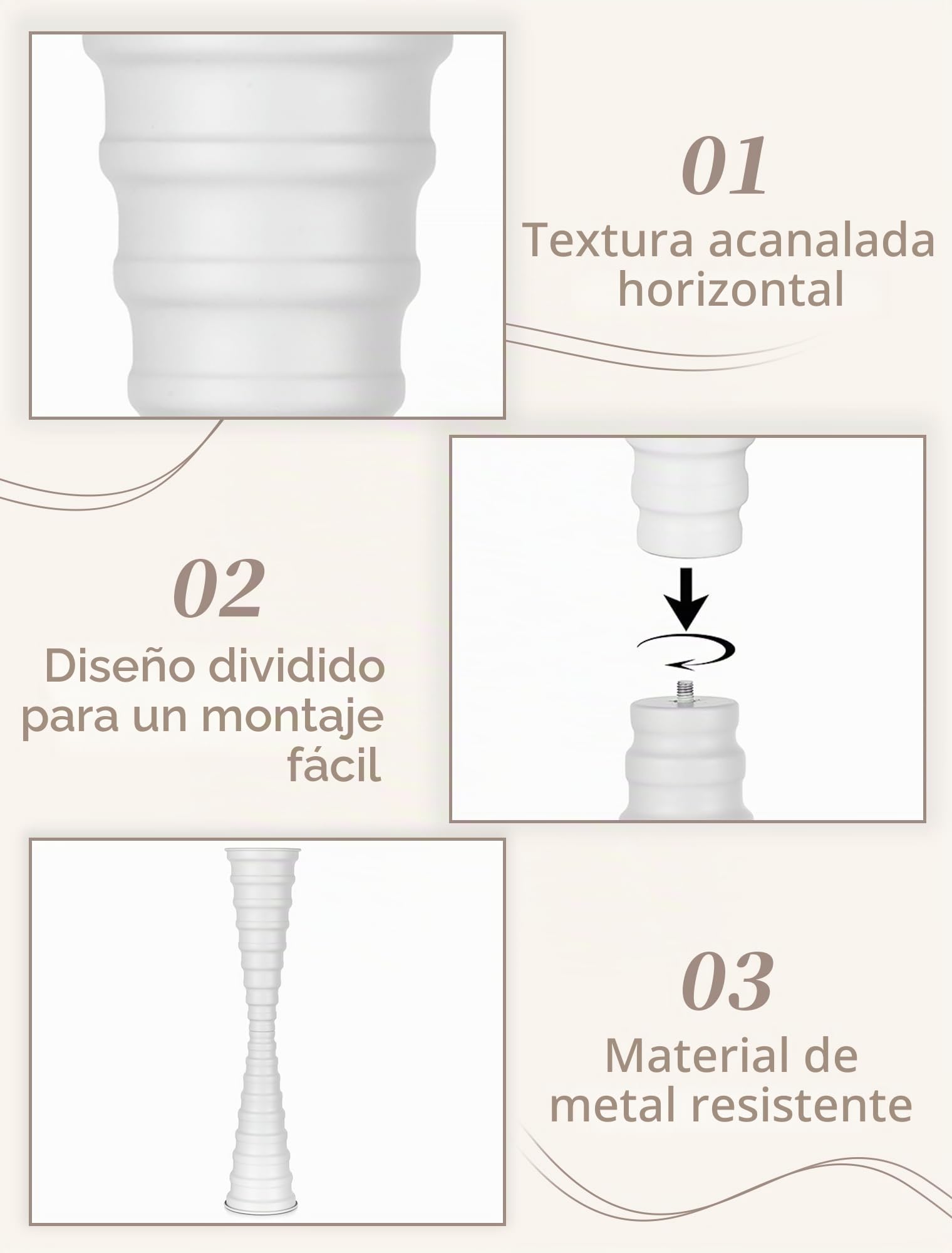 Sziqiqi Jarrones Altos de Piso Blanco: Jarrón Alto y Estable de 66 cm con Base Lastrada para Esquina de Salón - Jarrón Metálico Duradero Esbelto y Fácil de Limpiar para Flores de Pampa