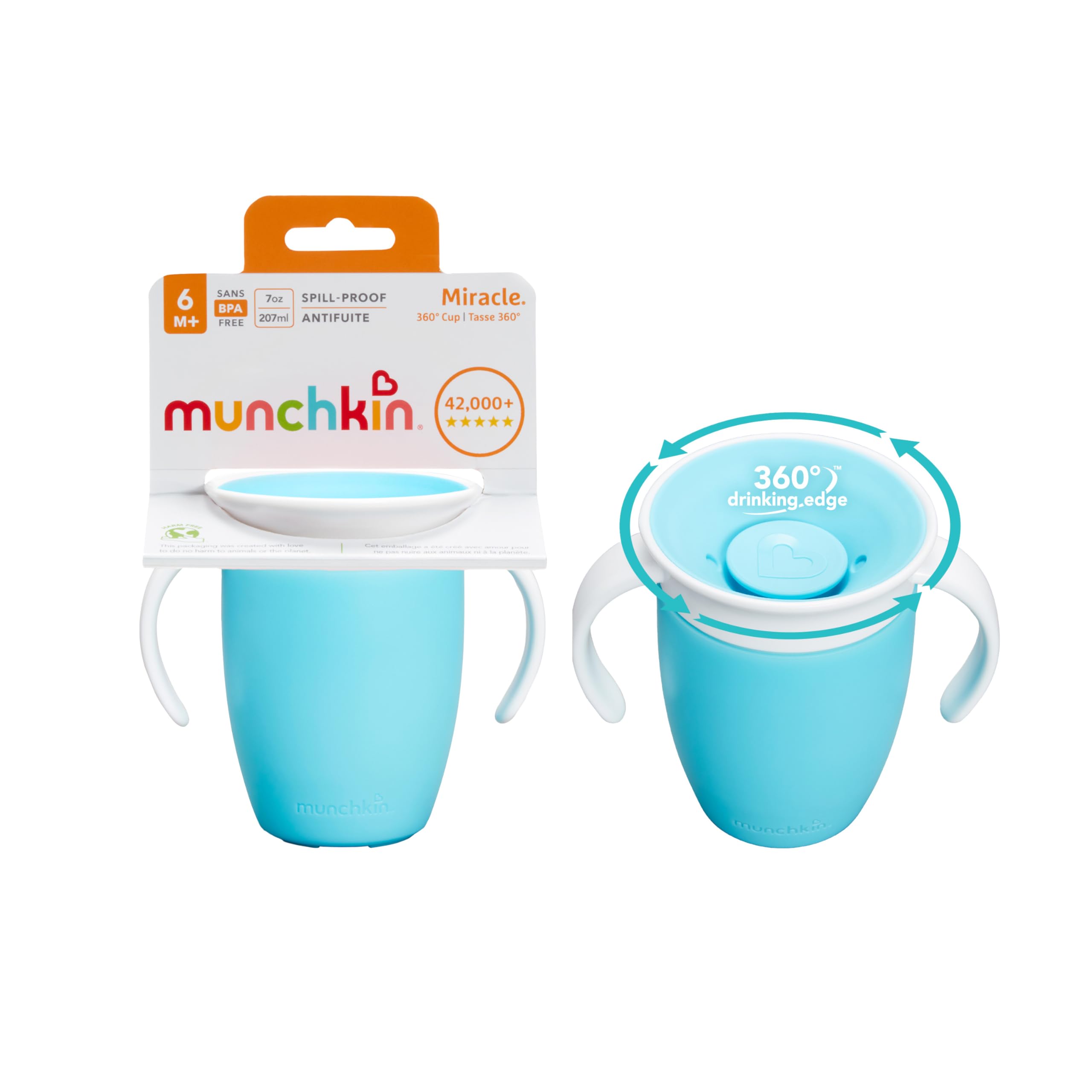MUNCHKIN Miracle 360 Trinklernbecher | Trinklernbecher | Freifließender, 360°-Auslaufschutz, 207 ml, 2er-Pack, Blau