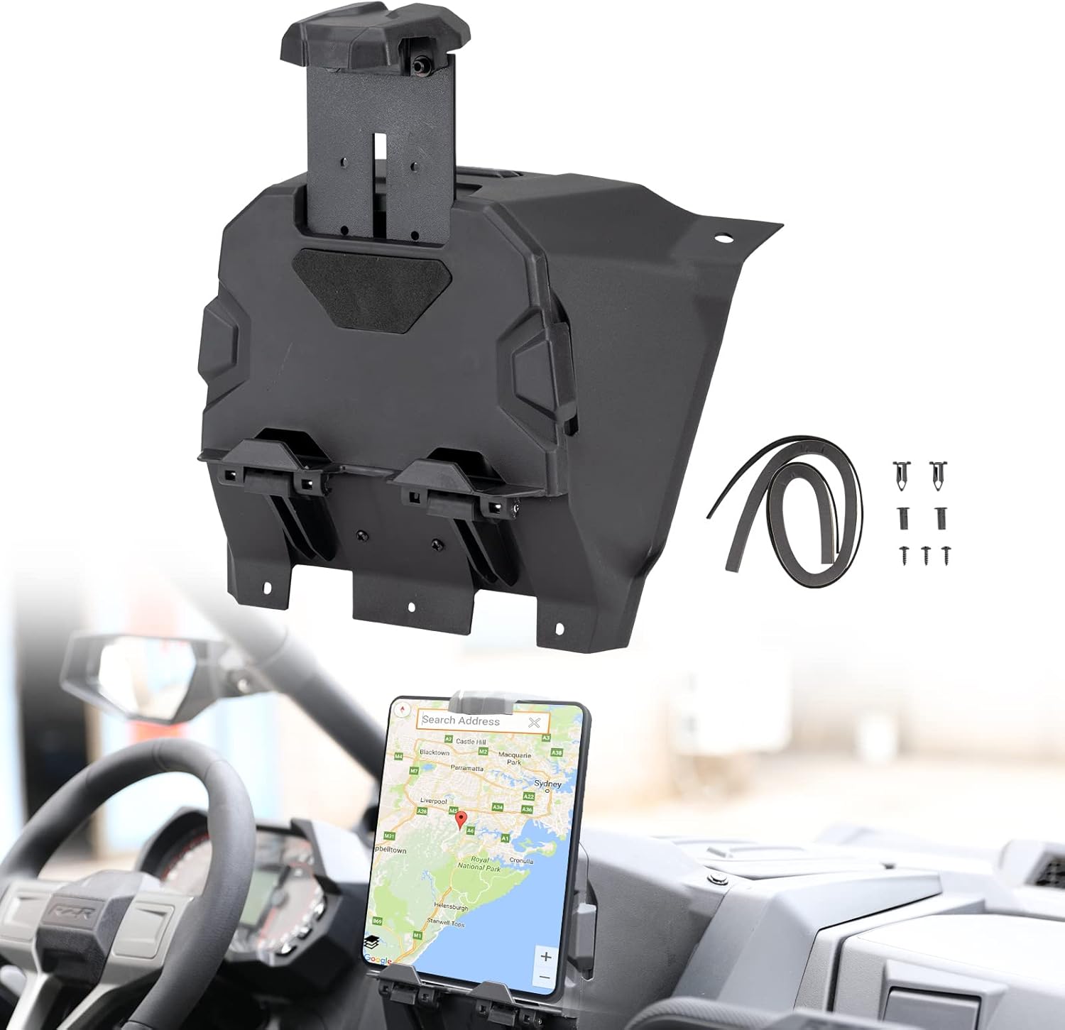 A & UTV PRO Electric Device Tablet Holder for 2020 2021 2022 2023 2024 Polaris RZR PRO XP/PRO XP4, 2022-2024 RZR PRO R/Turbo R, GPS Phone Ipad Mount Holder with Storage Box Organizer Tray Accessories
