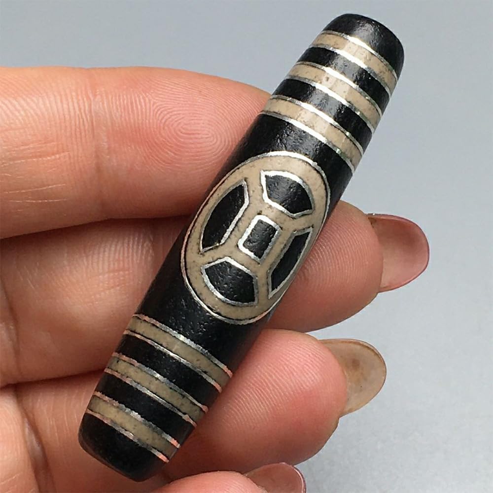 Męskie tybetańskie koraliki dzi, Tybetański wisiorek z koralików Dzi z agatu i srebra, dla mężczyzn i kobiet, zdjęcie kolorowe, 5,6 x 1,3 cm