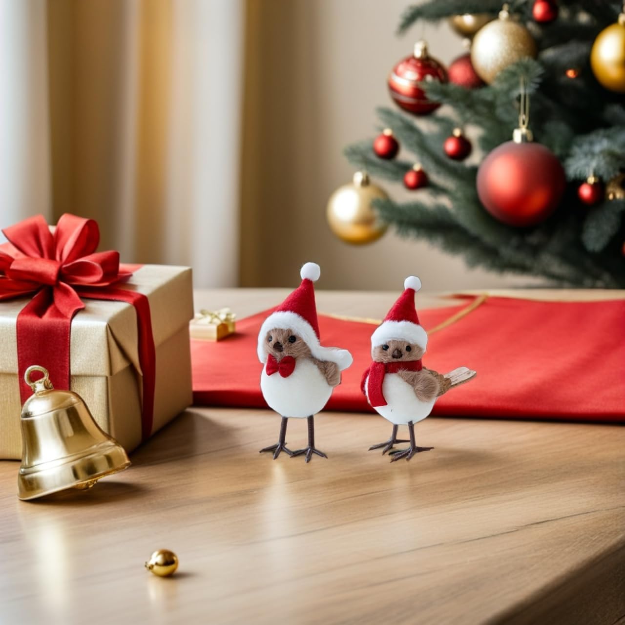 Cabilock Christmas Table Decorations Birds 3pcs Christmas Birds Figurines with Scarf and Hat Cute Xmas Ornaments for Table Top Desktop Mantel Kitchen Decor Holiday Winter Party