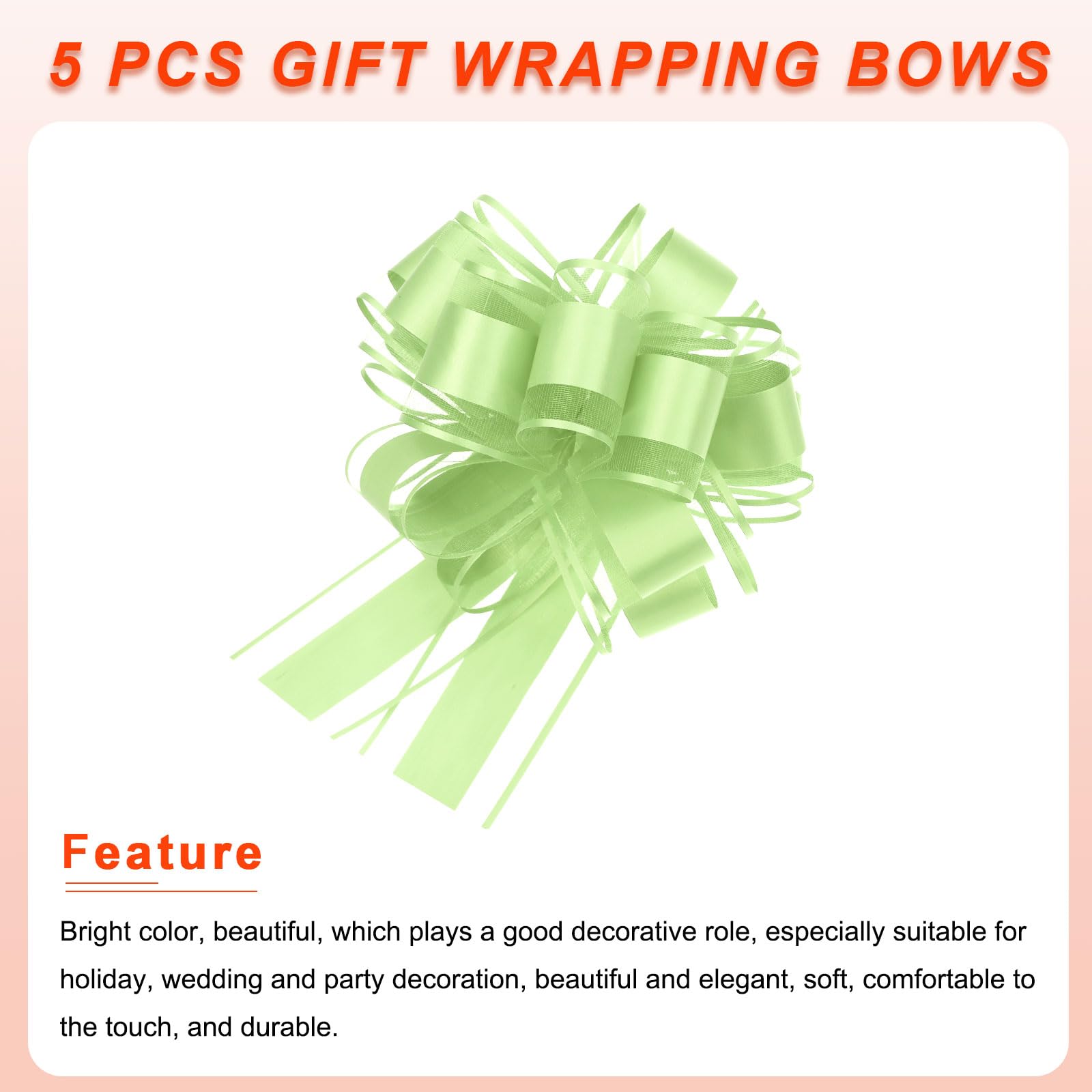 Uxcell 5pcs 6 Inch Large Big Pull Bow Organza Gift Wrapping Ribbon for Wedding Car Baskets, Presents, Christmas, Fruit Green - Image 4