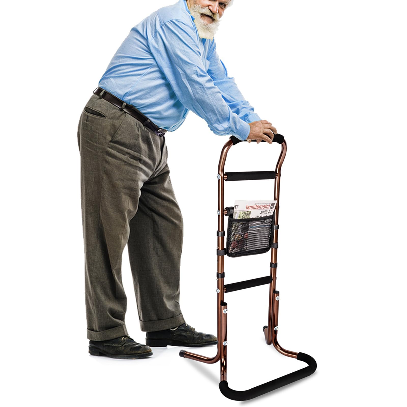 HEPO Chair Lift Assist Devices for Seniors with Multiple Handles, Height Adjustable Chair Stand Assist with Storage Pocket for Elderly Rise from Seated Position, Bed, Couch, Recliner Chair
