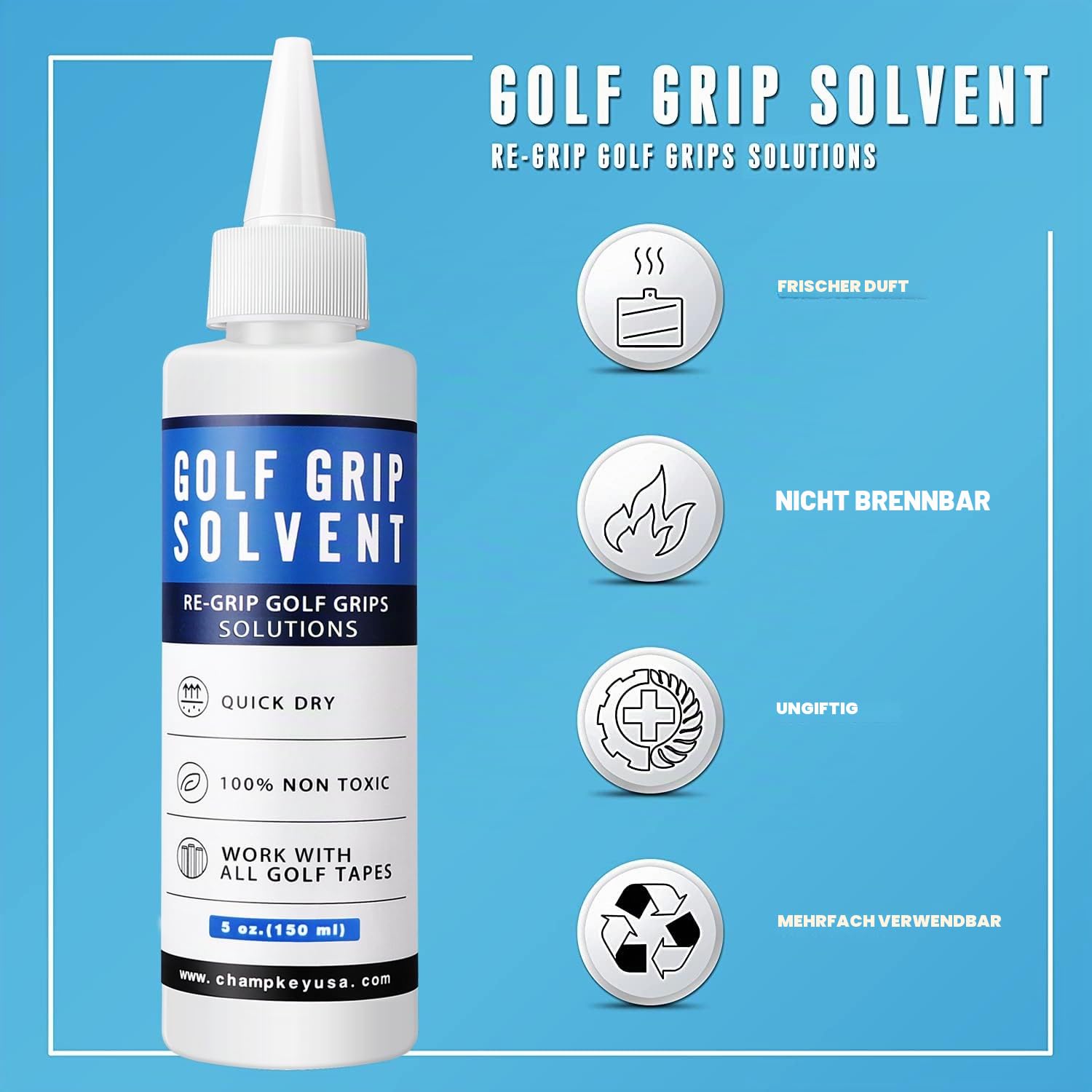 CHAMPKEY Deluxe-Griff-Reparatur-Set zum Nachreißen von Golfschlägern – inklusive Hakenmesser, 5,1 x 25,4 cm professionelle Klebebänder, 142 ml Lösungsmittel und Gummi-Schraubstockklemme (alle