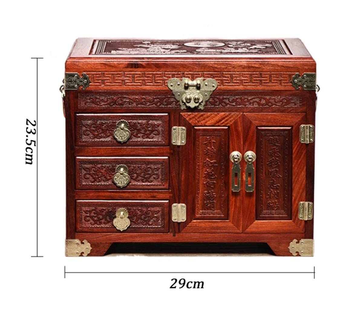Caja De Reloj Joyero Rojo De Madera Con Cerradura, Pendientes, Collares, Relojes, Cajas De Almacenamiento De Joyas, Estilo Chino Estuche Para Relojes