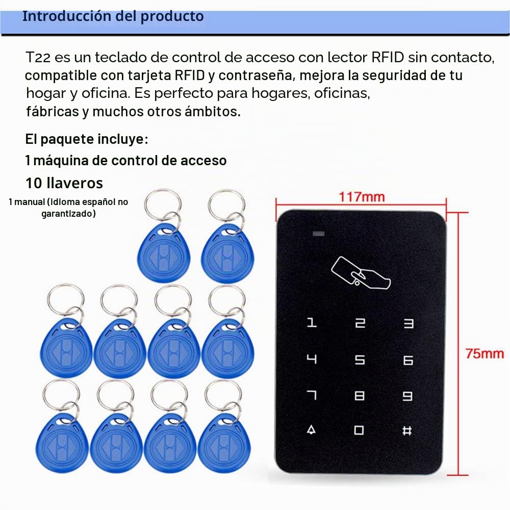 YAVIS Kit de Conjunto Completo de Teclado de Control de Acceso RFID 125KHz con DC12V Cerradura Eléctrica Cerradura de Perno Electrónico, 3A Fuente de Alimentación, Botón de Salida, 10pcs ID llaveros