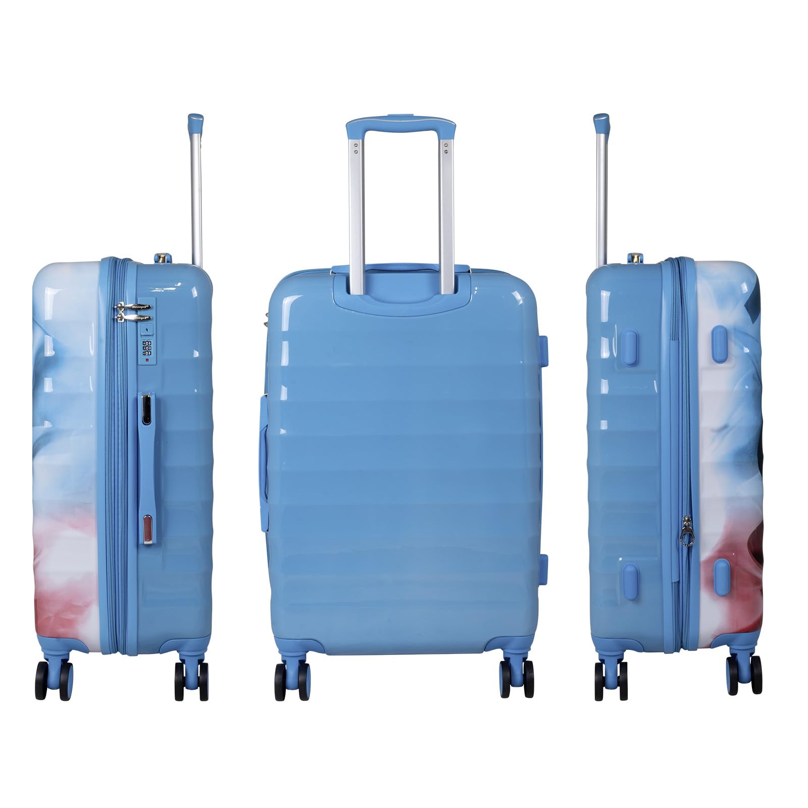 mittelgroßer Koffer Hartschale Verona 65cm 74 Liter 4 Räder Zahlenschloss blau-pink