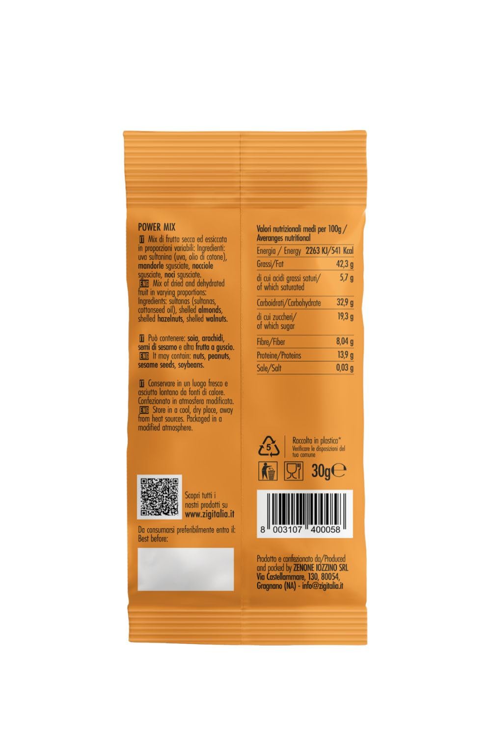 ZIG Fruits & Nuts Power mix 300g 10 sobres de 30g porción única pack compostable