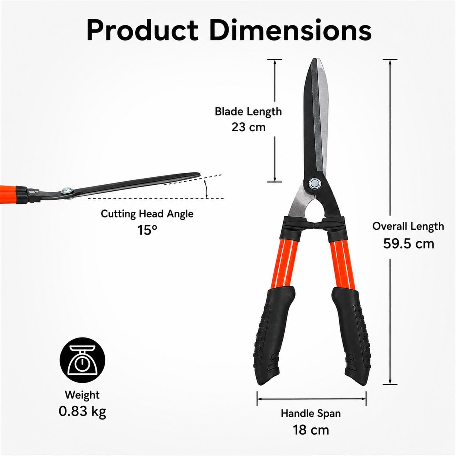 GOOGO Cisailles à haies 59.5 cm, cisaille de jardin avec lames en acier au carbone SK5, amortisseurs et poignées ergonomiques, pour la taille et la mise en forme des haies, arbustes et buissons