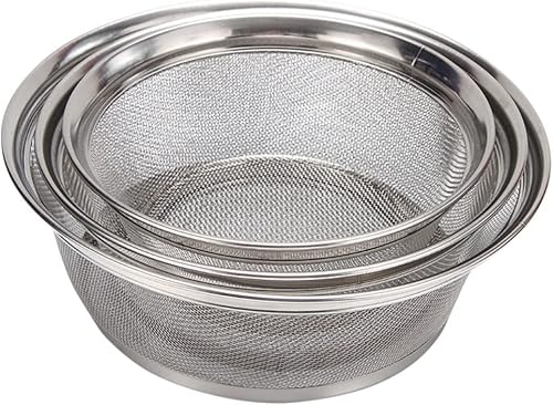 Miniatura 2 de Colador de acero inoxidable, 3 unidades, cesta de frutas, organizador de alimentos con asa de malla para goteo de agua, cesta de lavado de verduras