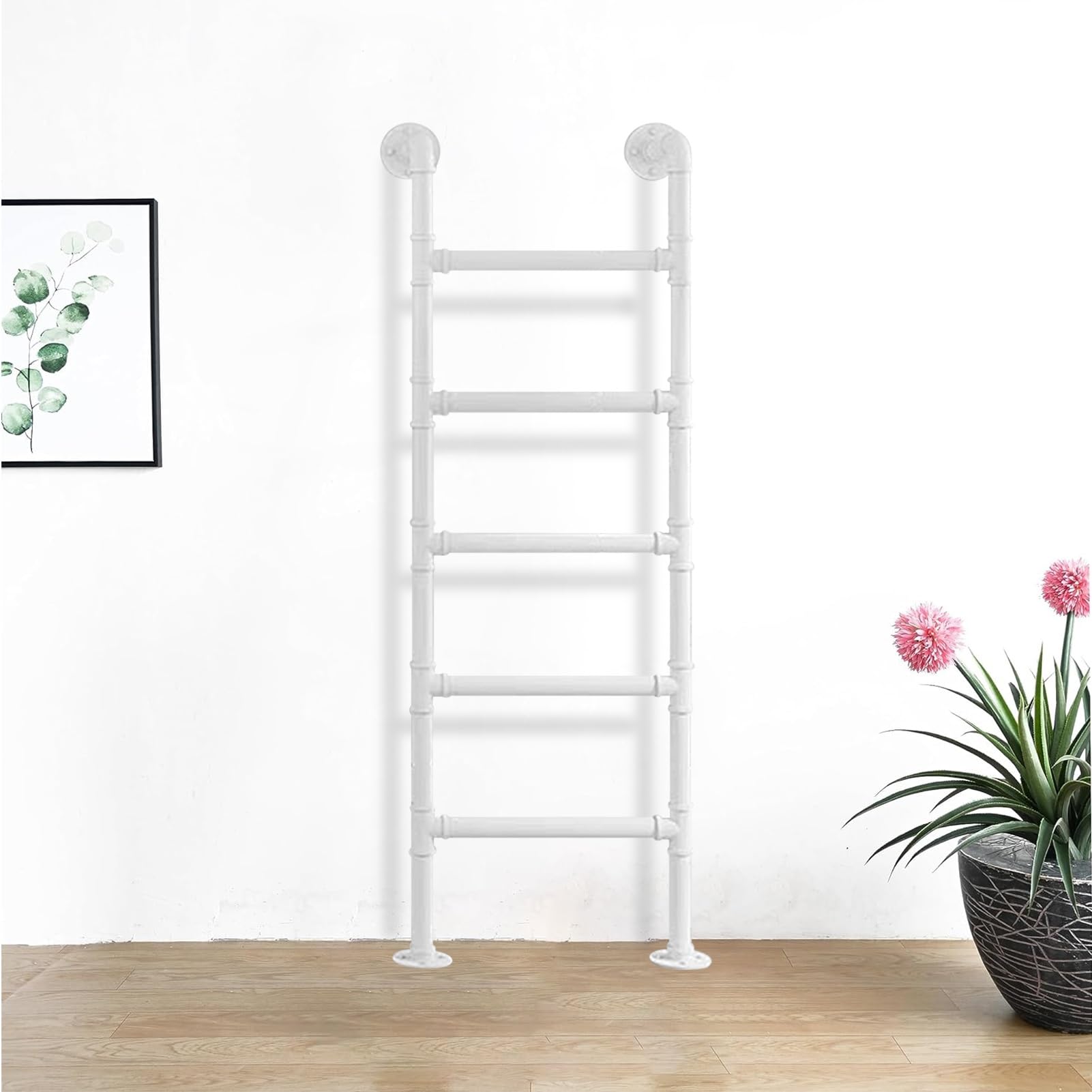 MXXQRHF Basement Window Well Egress Escape Ladder, White Wrought Iron Attic Bunk Bed Ladder 1m 1.25m 1.300cm 1.4m 1.45m 1.5m Metal Steps Ladder，Customizable Size, Loads 330lbs(130cm
