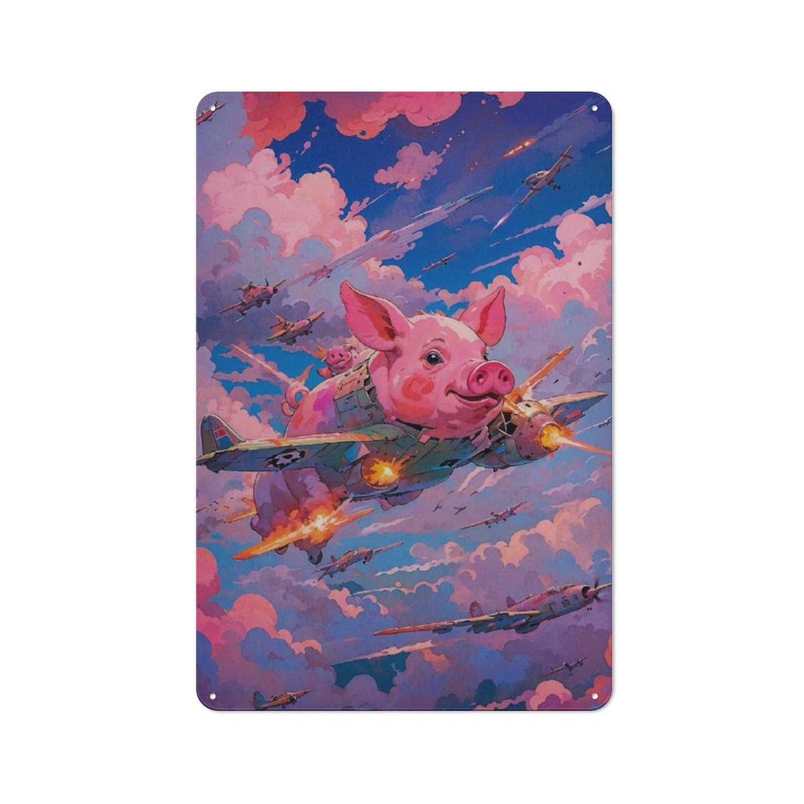 Flying Pink Pig Printed Metal Sign 30x20cm for Café Or Home Bar, Housewarming Wall Decor for People Furnishing Café And Home Bar