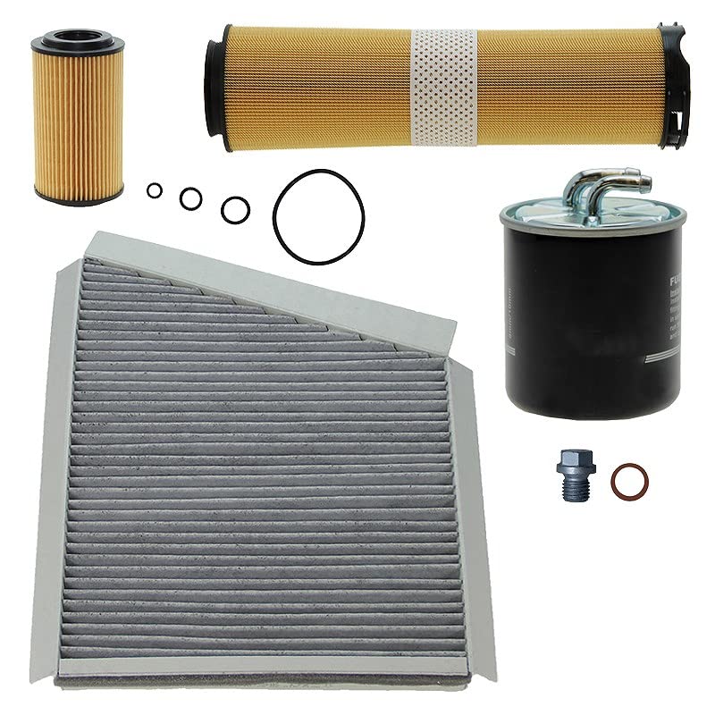 ATEC Germany Set di filtri con 1x filtro aria, 1x filtro abitacolo (filtro antipolline) con carboni attivi, 1x filtro olio, 1x filtro carburante, compatibile con MERCEDES Classe E (W211) (S211)