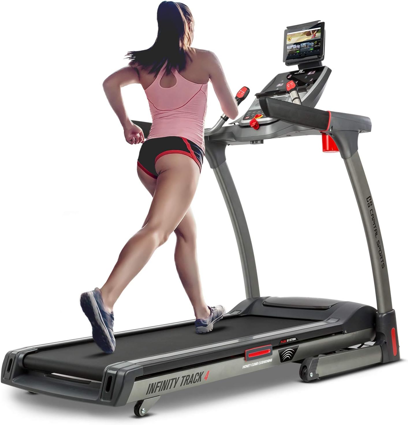 Capital Sports Infinity Track - Folding Treadmill - Running Machine, Walking Pad, Bluetooth, App, LED Display, 6P AntiShock Suspension, NX-AeroFan System, 36 Programmes, 3 Custom Modes