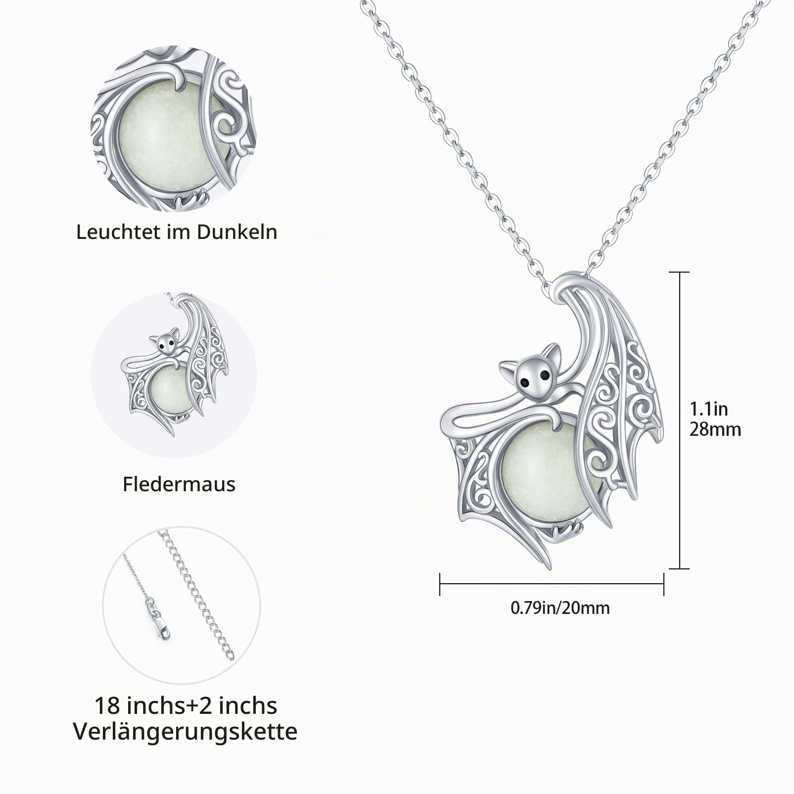 Fledermaus Kette S925 Sterling Silber Halloween Fledermaus Halskette Gothic Anhänger Halloween Anhänger Geschenk Weihnachten Schmuck für Damen