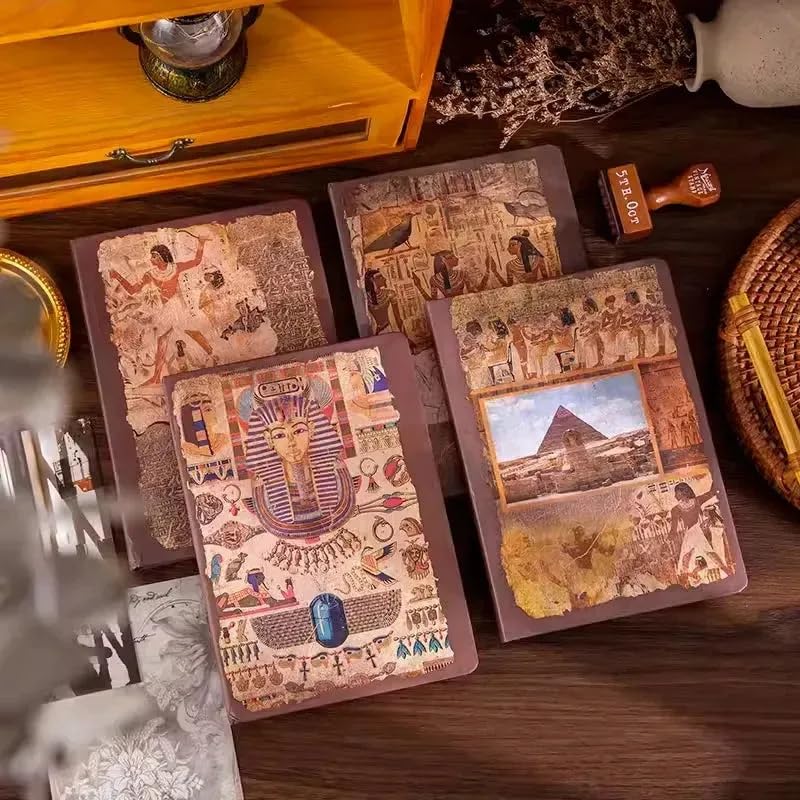 Image of Alokik Enterprise Vintage A6 Hardcover Notebook 220 Pages Premium Matte Finish Egyptian-Themed Religious Design with Hieroglyphs & Pharaoh Artwork Ideal for Travel Planning Daily Agendas Best Gift