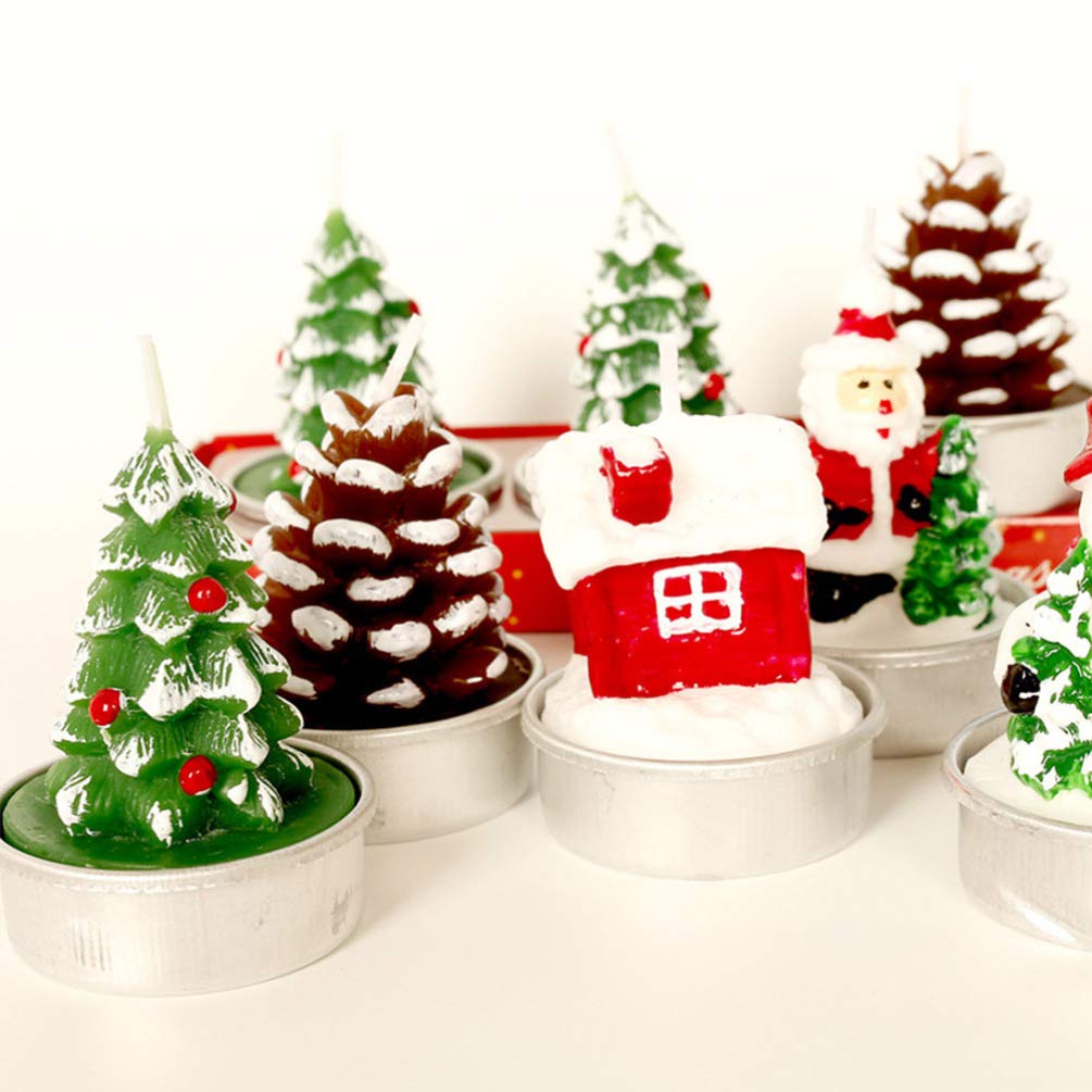 LOIJMK Velas En Forma De árbol De Navidad, Velas Decorativas Con 6 Horas De Combustión, Vela De Cera De Parafina Natural, Posavasos Para Velas De Pilar (B, Talla única