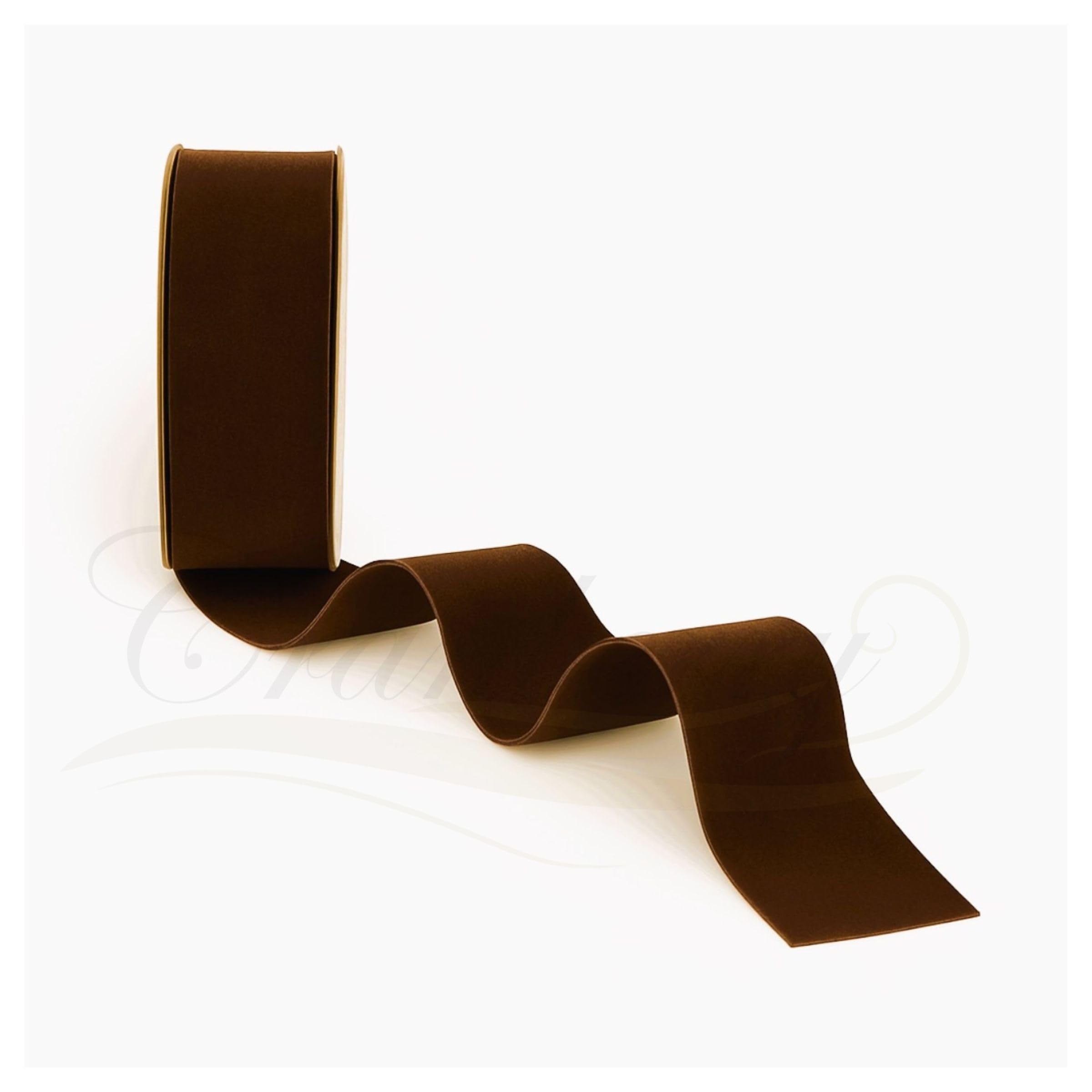 Chocolate Brown Velvet Ribbon, 38mm Wide x 2 Metre Cut Length
