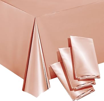 Sparkle and Bash Rose Gold Plastic Rectangular Tablecloth - Easy-Clean Disposable Rose Gold Tablecloth - Bridal Shower Decorations - Pack of 3-54 x 108 in