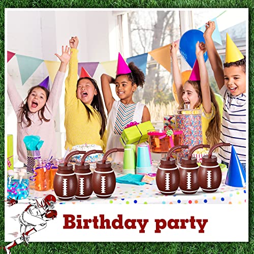 12 Set Football Ball Cups With Straws And Lids, 10 Oz Toddler Plastic Reusable Super Football Party Cups Bulk For Kids Birthday Theme Party Football Party Supplies #TOP6