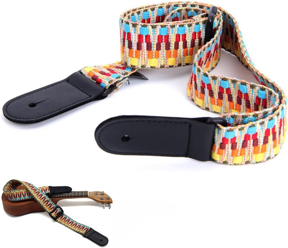 ROSENICE Ukulele Gurt Baumwolle Verstellbarer Gitarrengurt mit Leder