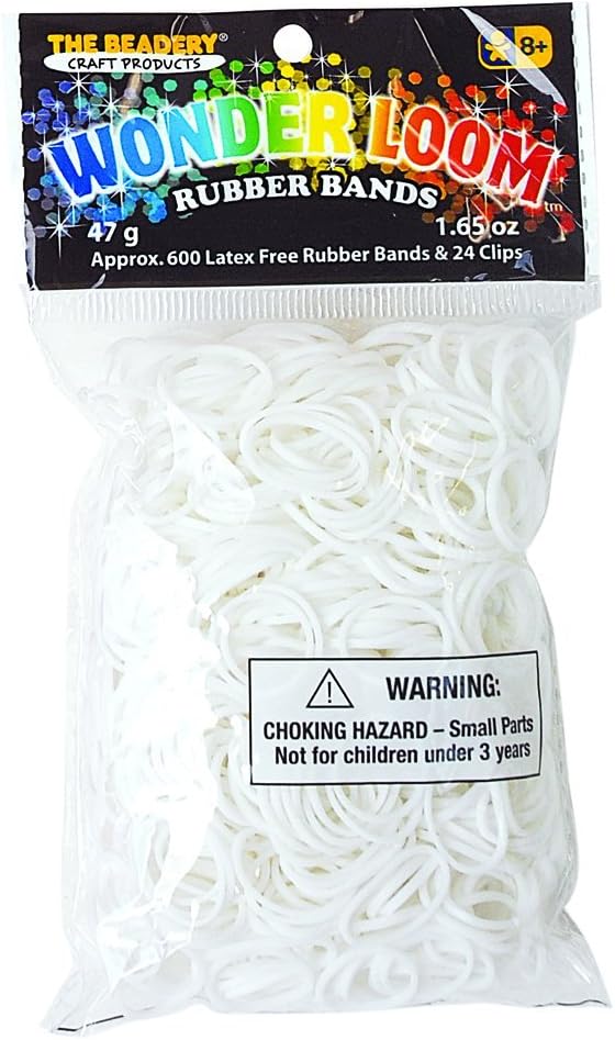The Beadery White Wonderloom Bands, 600 RubberBand & 24 Clip