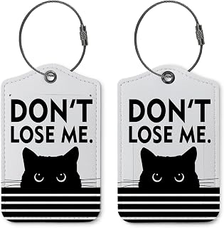 Cat Gifts Luggage Tag for Suitcases,Funny Cute 2 Pack Baggage Tag Label with Steel Loop, Handbag School Bag Backpack Traveling Accessories,Don't Lose Me,Cat Lover Gifts（Grey）