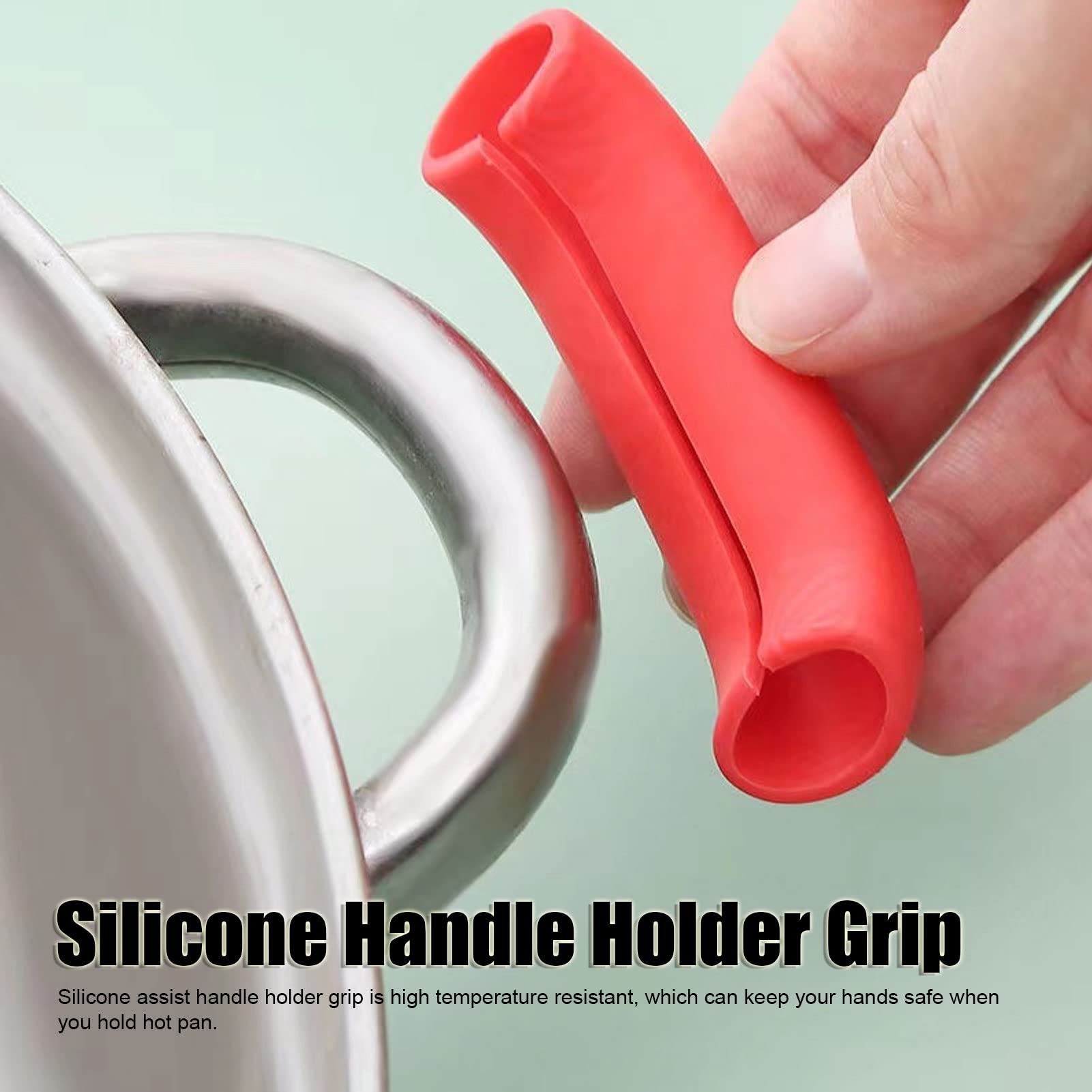 Dioche 2Pcs Silicone Assist Handle Holder Grip, Heat Resistant Non Slip Pot Grip Handle Sleeve, Easy Install with Cast Iron, Frying Pans, Skillets, and More (Red)