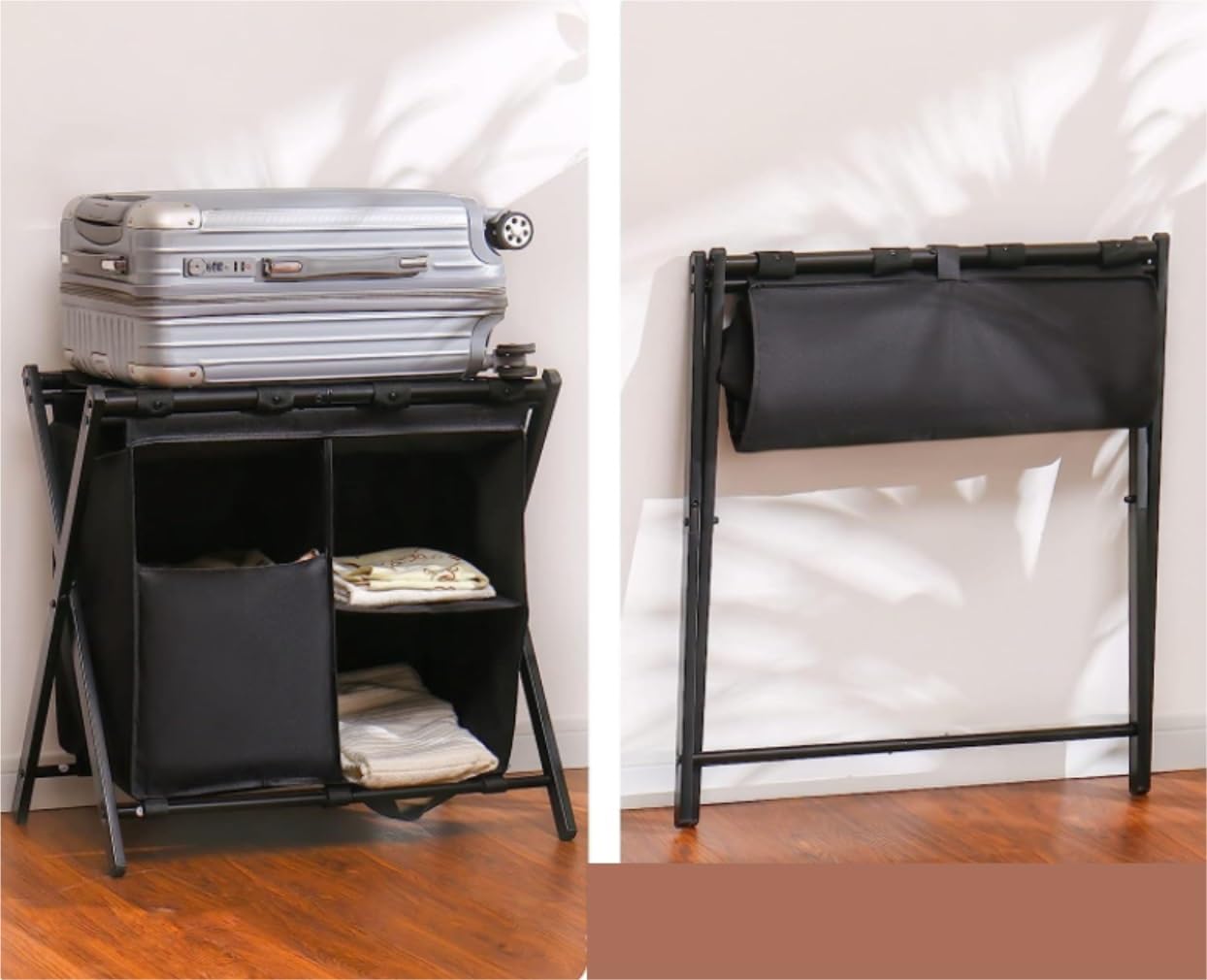 Portaequipajes plegable con marco de acero para el hogar, hotel, habitación de invitados, soporte compacto para maletas para almacenamiento de dormitorio