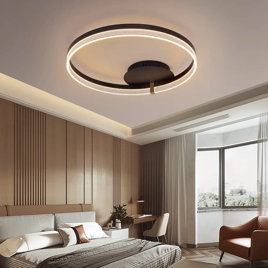 HYJAUSXB Modern Dimmable Black Metal Acrylic LED Ceiling Light for Living Room Kitchen Bedroom Office Kids Large Interior Creativity Round Chandelier with Rings 40cm