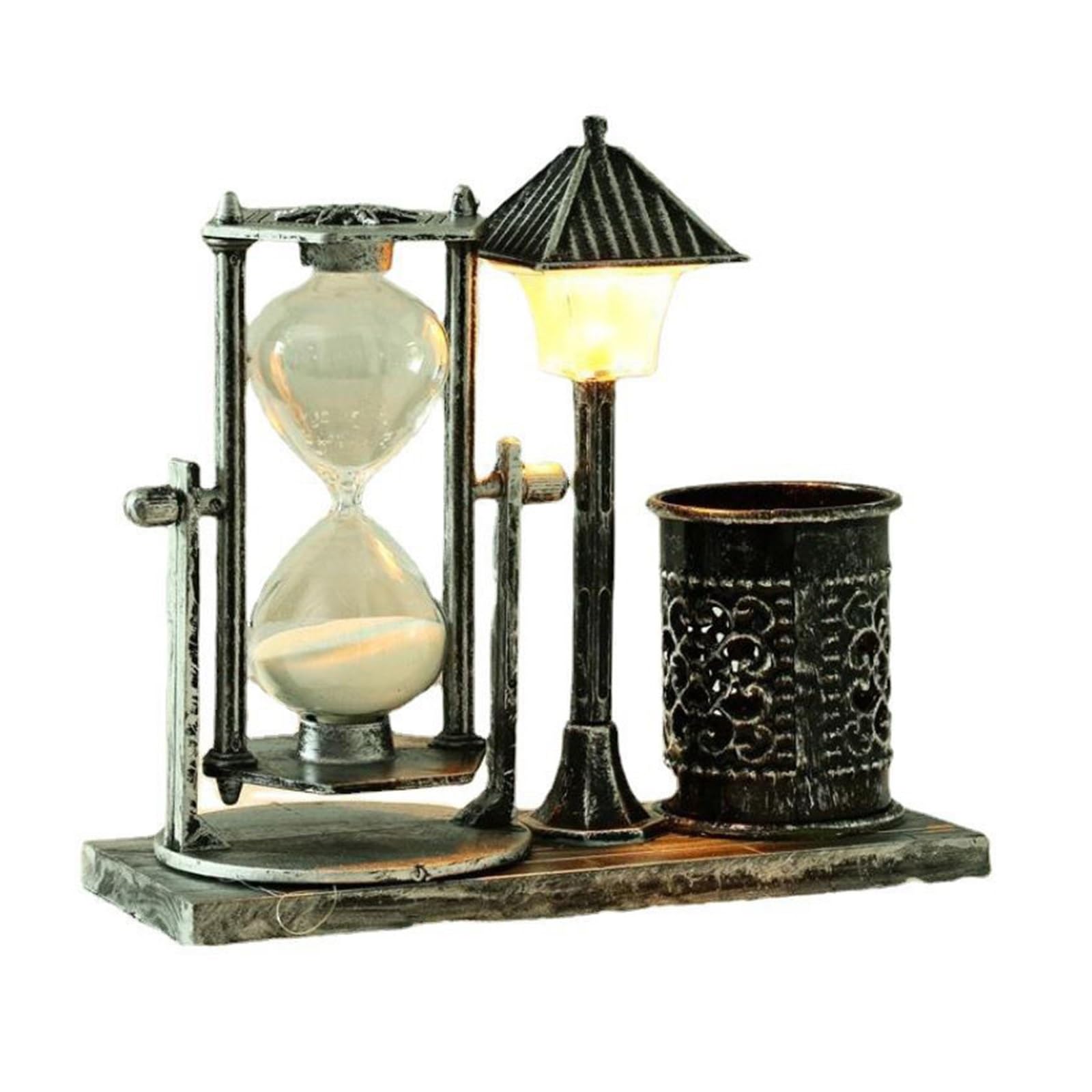 Porte-stylo sablier avec veilleuse blanche changeante pour bureau
