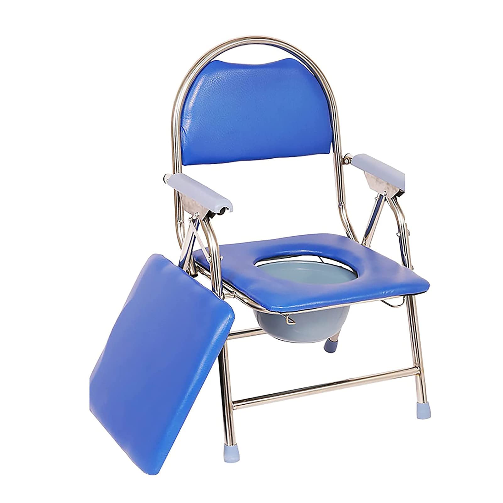 BLZQSQFolding Bedside Commode Chair, Toilet Chair Seat Folding Bedside Commode Shower Chair with Padded Arms/Backrest, Bathroom Support for Elderly Disabled