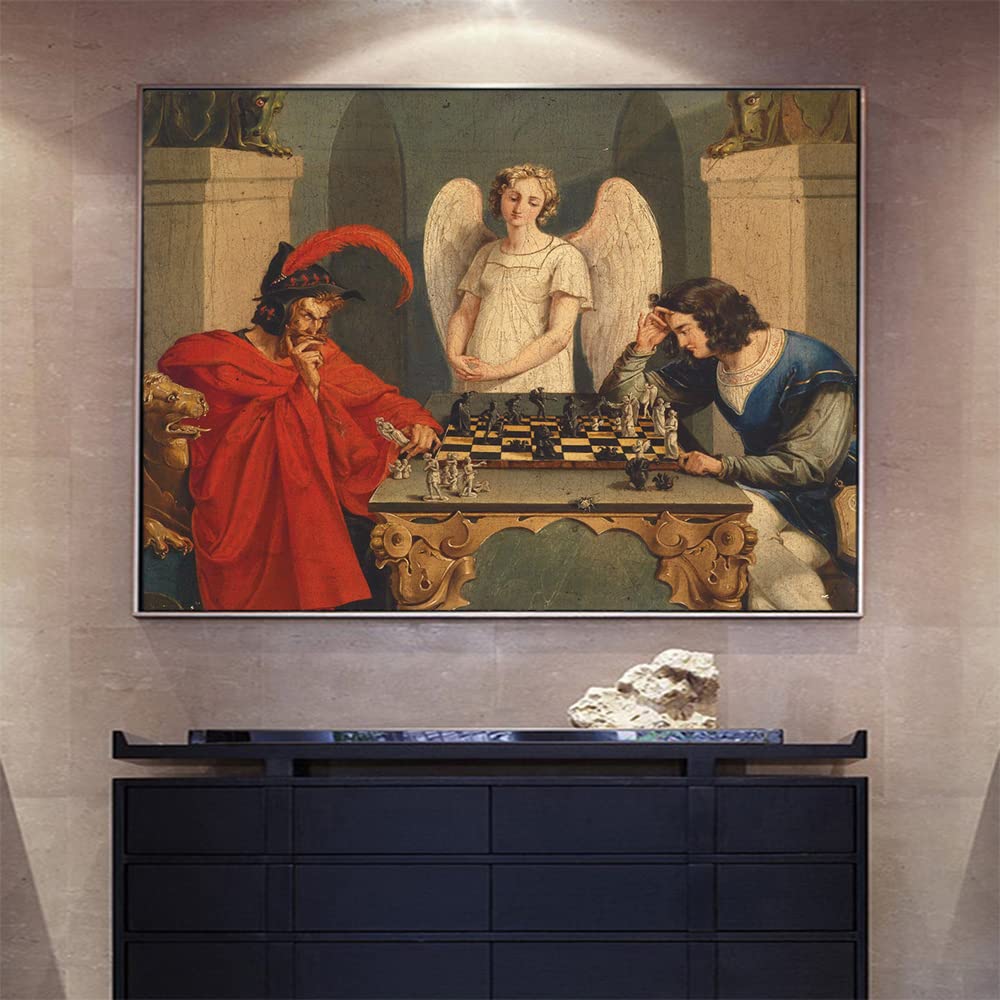 Tableau Imprimé Sur Toile : Faust Et Méphistophélès Jouant Aux échecs - Encadré, Prêt à Accrocher