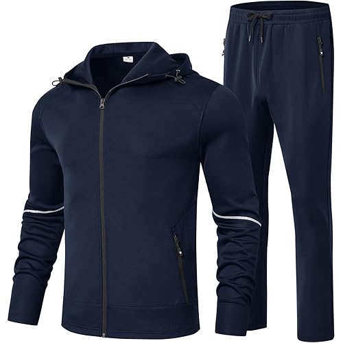 BGOWATU Men's Tracksuits Set Full Zip Jacket Hoodie Sweatsuit Running Sport Pants Outfits for Men with Zipper Pockets