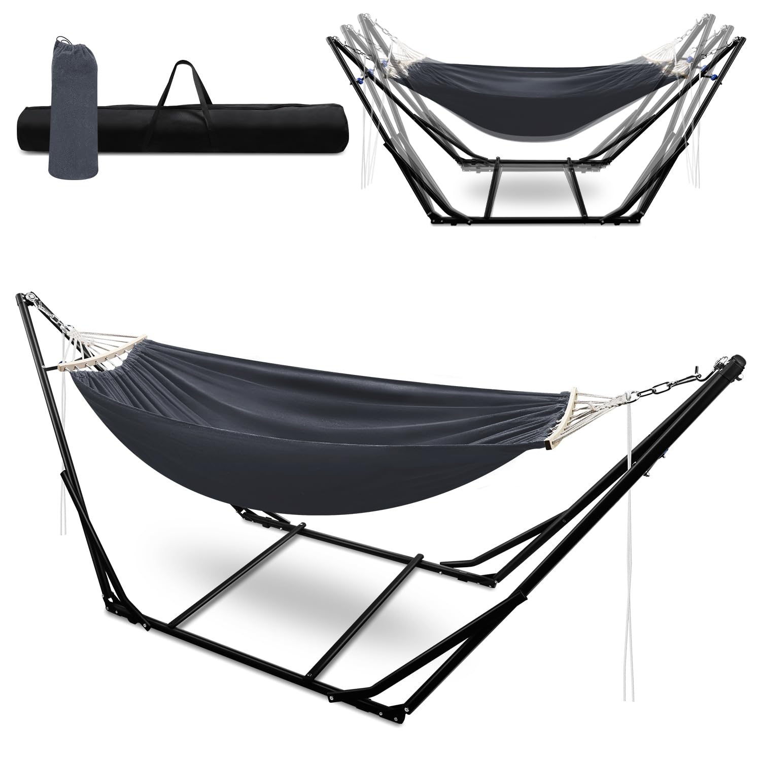 Hamaca con estructura plegable para jardín, estructura de metal para exteriores, con bolsa de transporte, estructura de metal de hasta 150 kg, para camping, jardín, piscina, balcón