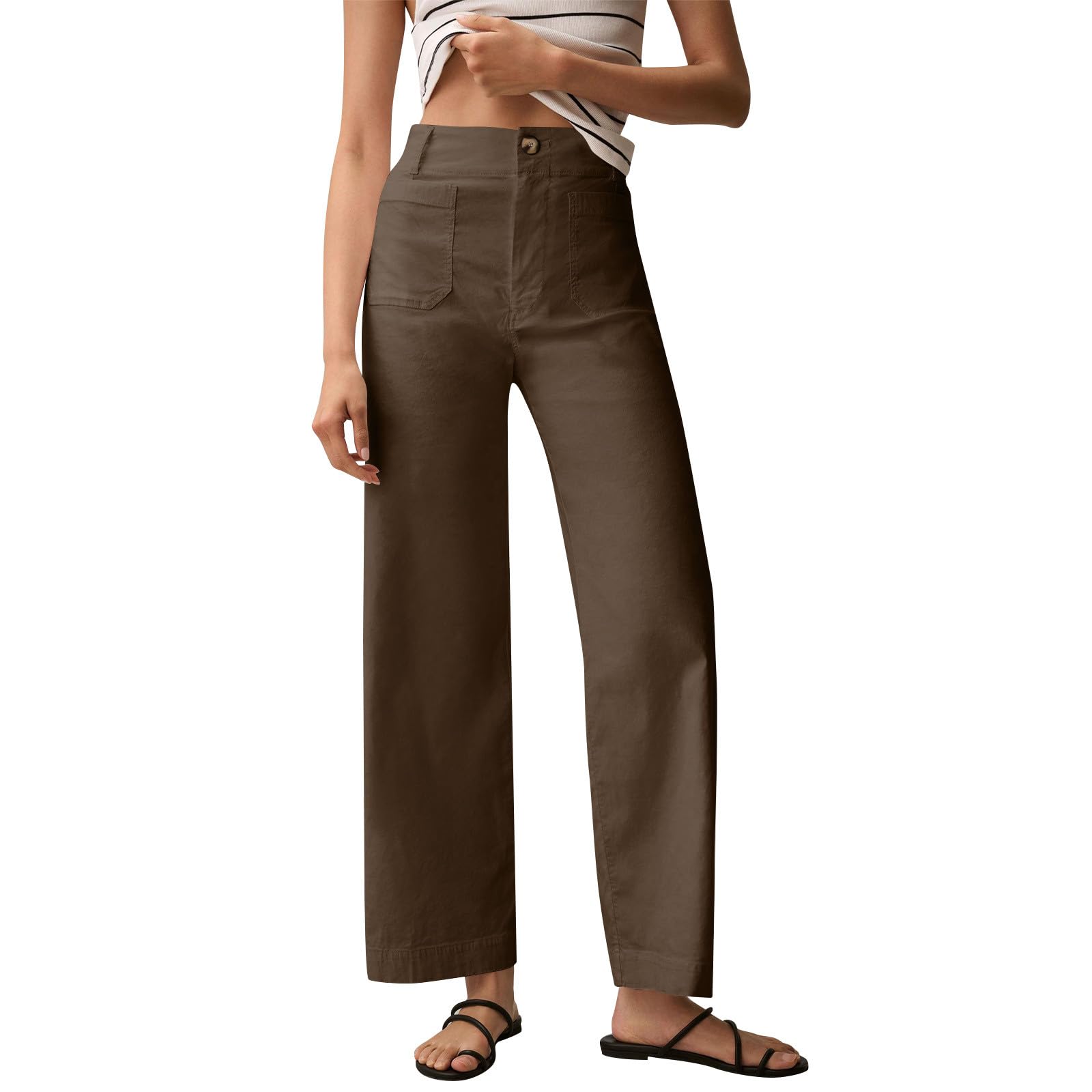 Twill Stretch Cropped Wide Leg Pants for Women Business Casual High Waist Chino Pants Office Work Ankle Jeans