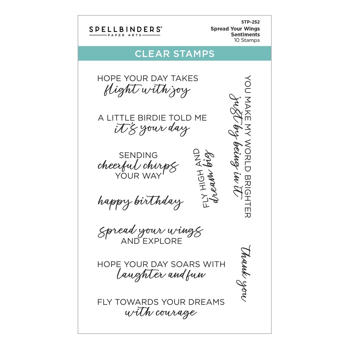 Spellbinders Spread Your Wings Sentiments Clear Stamp Set from The Cheerful Chirps Collection