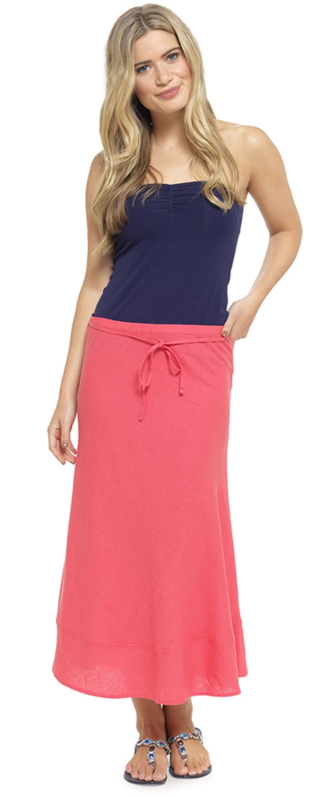 Lora Dora Womens Linen Skirt Full Length Coral 14