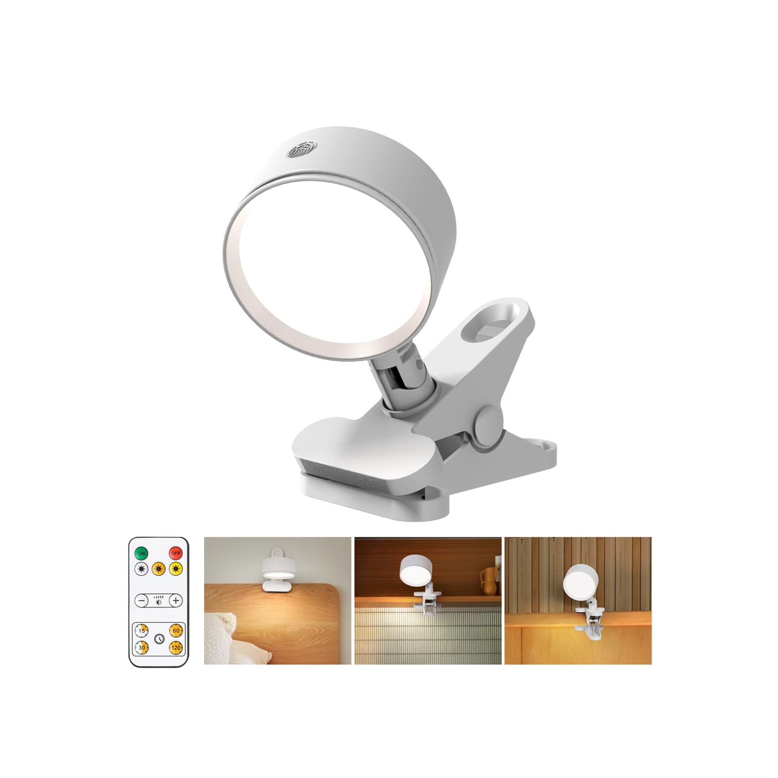 Leselampe Bett Akku Kabellos mit 5000mAh, Klemmlampe Bett mit 3 Farben Dimmbar Touch Fernbedienung, USB-C Klemmleuchte LED mit 360° Drehbare, Nachttischlampe Klemmbar für Schlafzimmer Camping