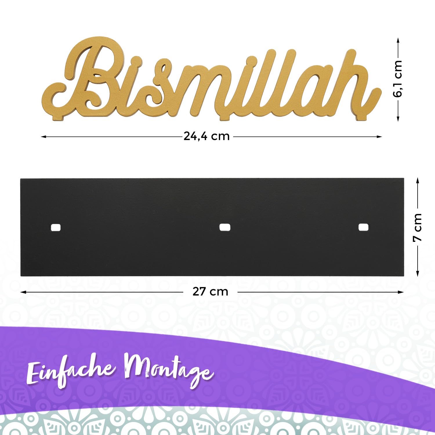 Centrotavola Ramadan In Legno Con Scritta Bismillah Oro - Decorazione Islamica 28x7,5cm Per Eid E Festività - Foto 5