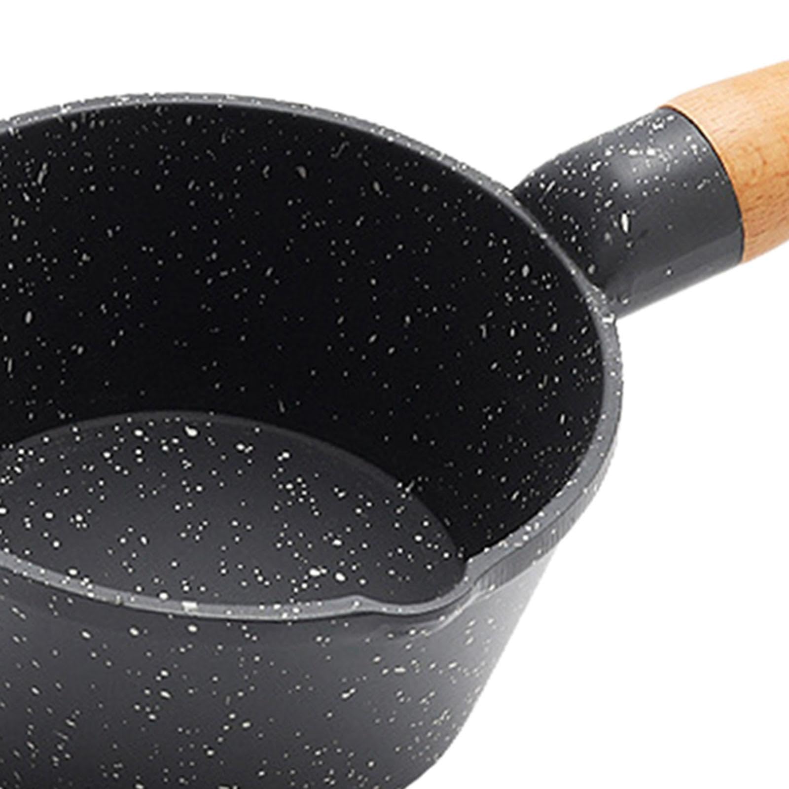 LOVIVER Pentolino per il latte piccolo, pentolino per il latte piccolo, con manico in legno, 4" per picnic a casa del ristorante, nero