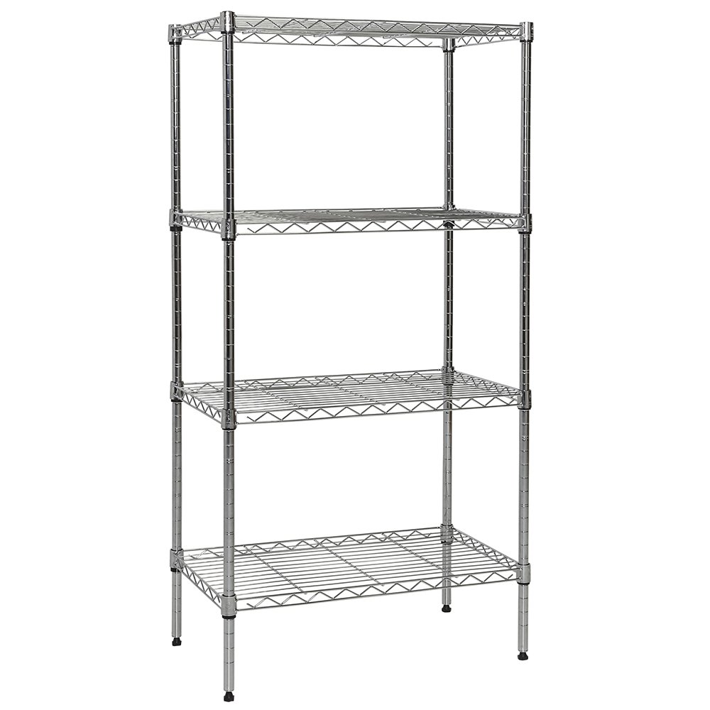 Chrome 4-Shelf Wire Shelving with Wheels 14"x24"x48" (Chrome)