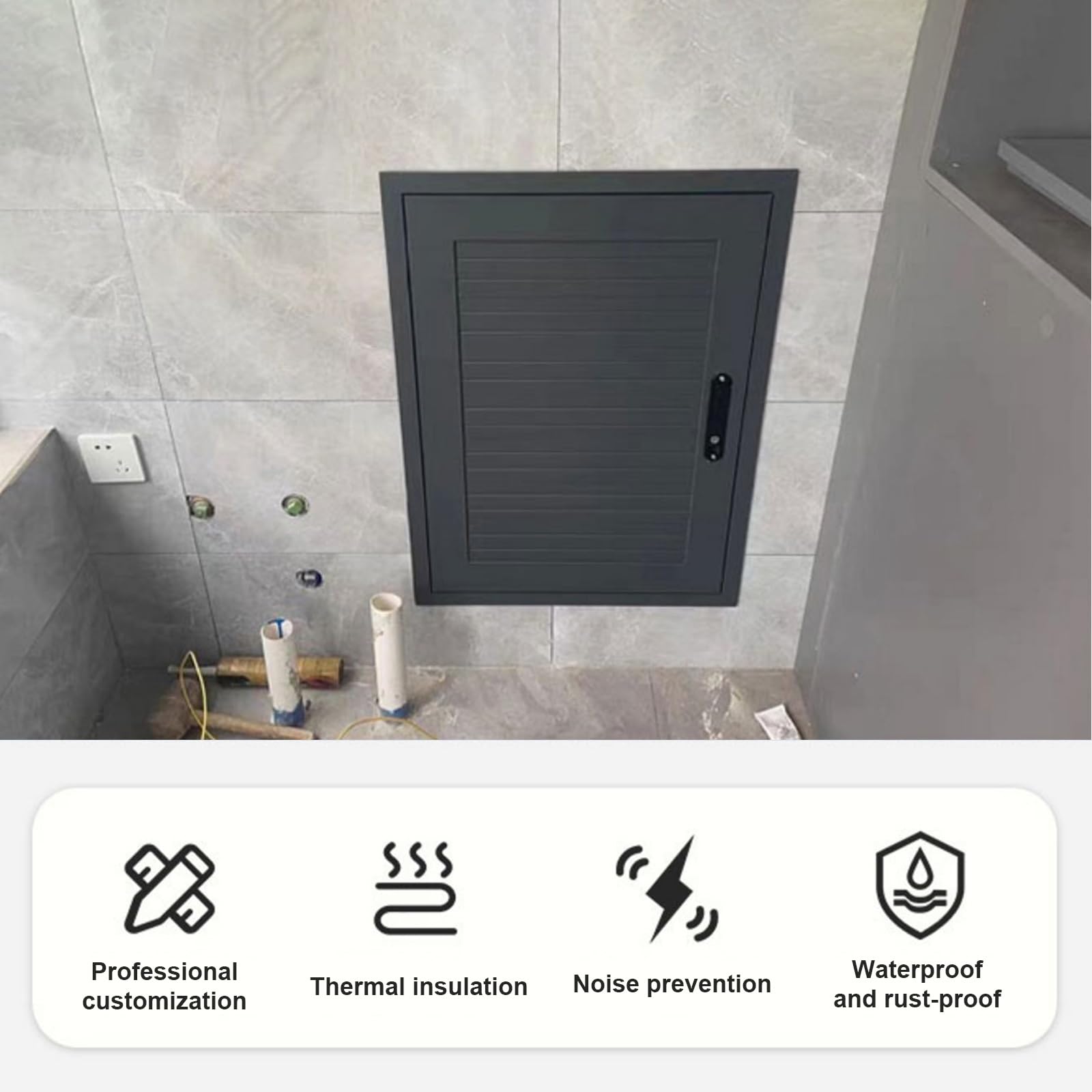 Pannello di accesso resistente per impianti idraulici a parete con chiavistello, porta di accesso in metallo con telaio in alluminio per manutenzione tubi