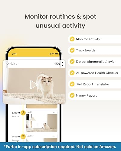 Miniatura 5 de Furbo Cámara para gatos de 360 + Mini (suscripción a 2 cámaras para niñera Pro) Alertas de seguridad para gatos y seguridad en el hogar, cámara para