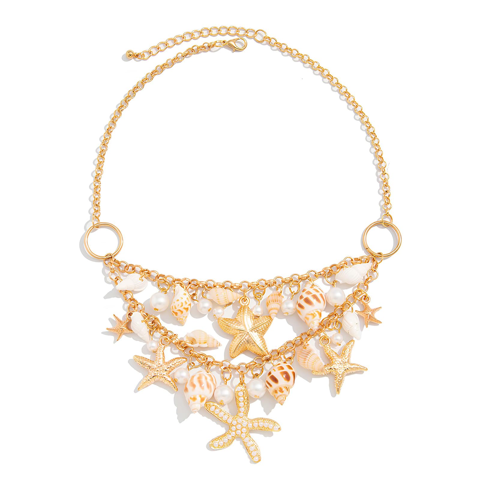 Cosswe Seestern Muschel Perlen Halskette Sea Star Shell Perlen Kette Muschelkette Boho Seestern Shell Muschel Halskette Bohemian Seashell Strandschmuck für Karneval Strandparty Mottoparty