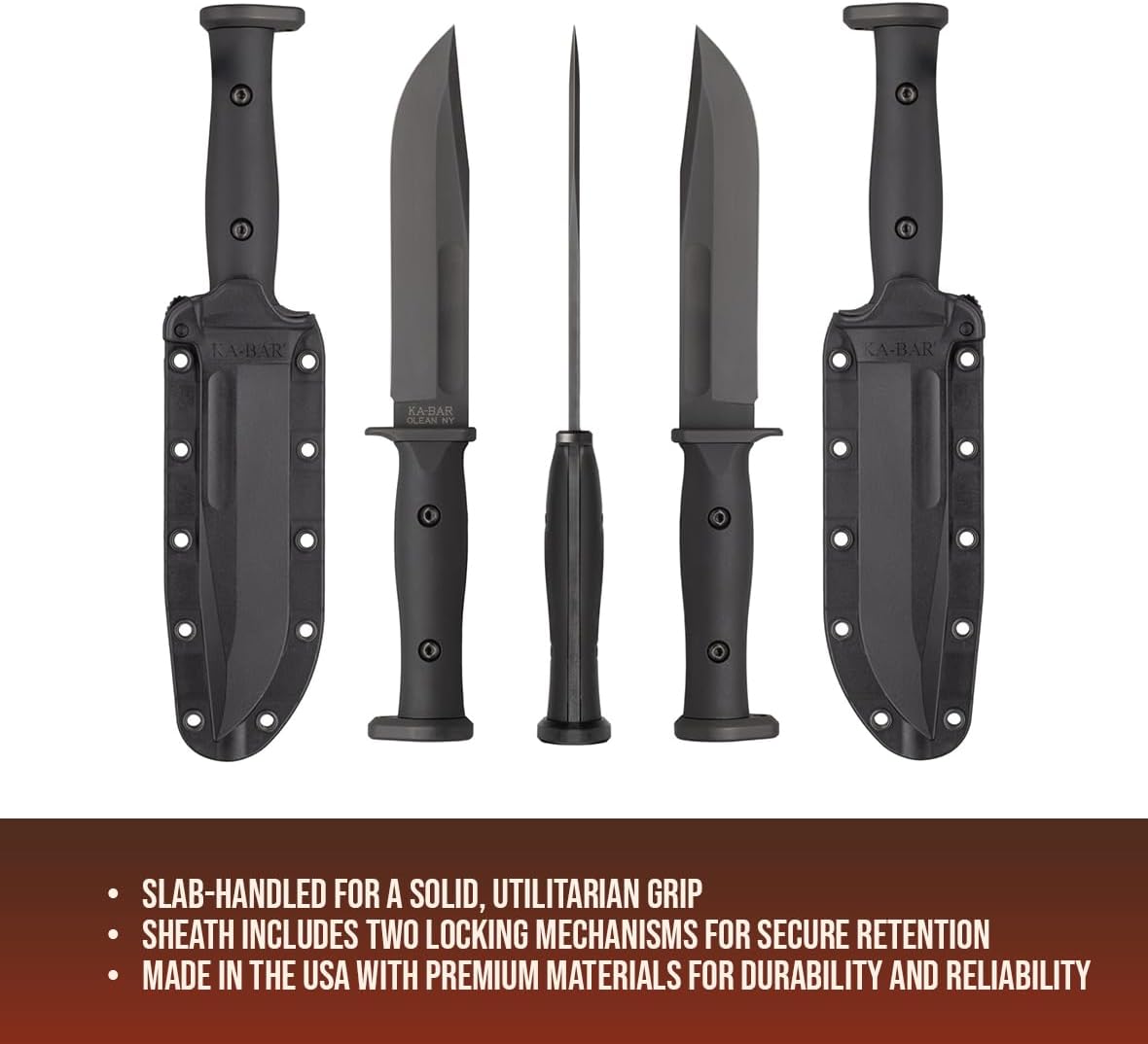 KA-BAR Slabby Fixed Blade Knife 6.86" Clip Point 1095 Cro-Van Black Blade Glass Reinforced Nylon (GRN) Handle Black