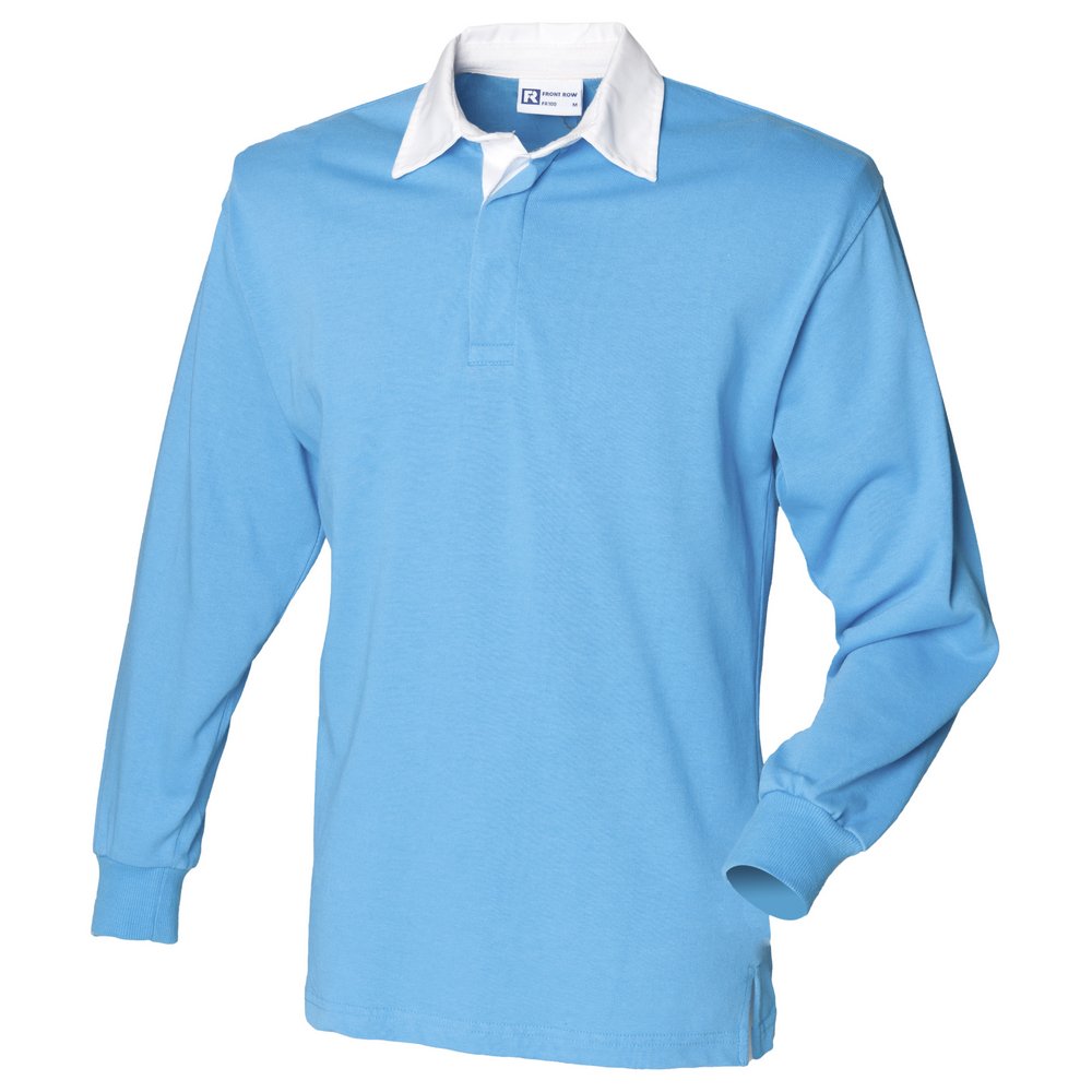 Front Row Men's Surf Blue/ White Long Sleeve Plain Rugby Shirt 2XL
