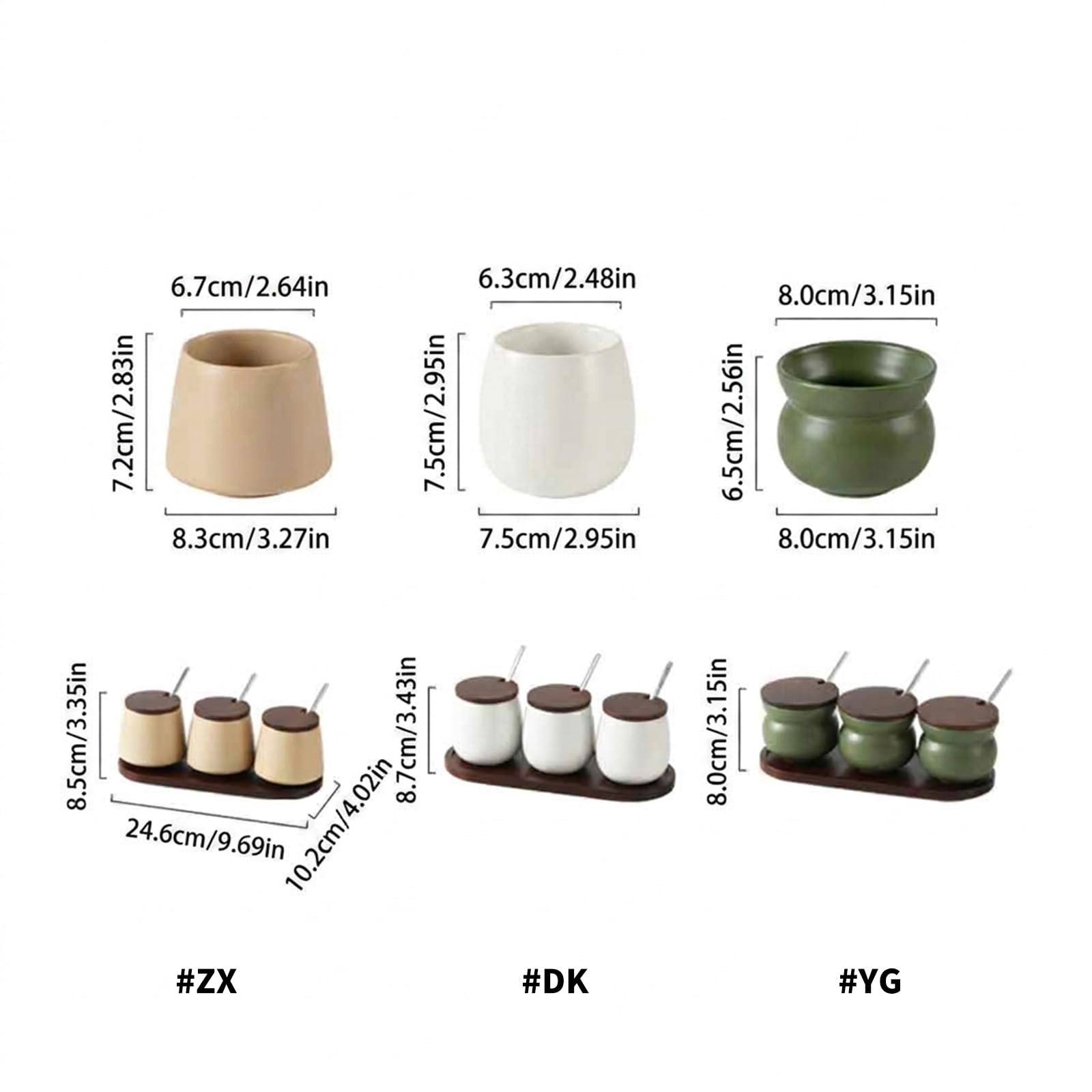 Minimalistisches Gewürzdosen Set aus Keramik, 3er Set mit Holzdeckel und Löffel, Gewürzbehälter, Schüssel für Salz, Pfeffer, Zucker, Keramikgläser