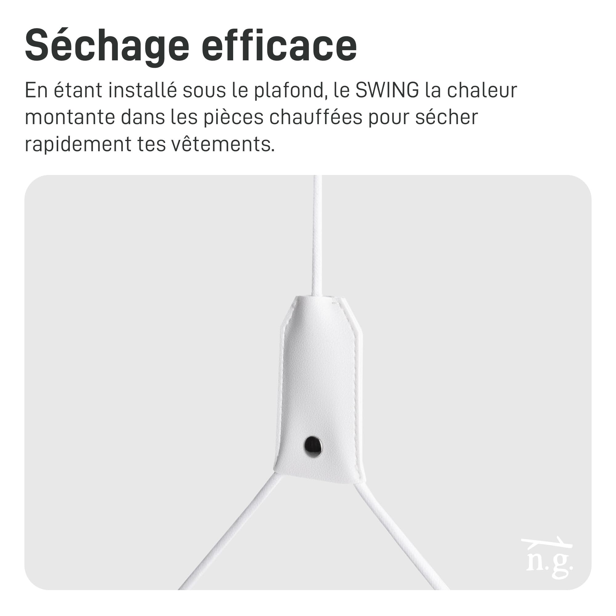 Natural Goods Berlin Séchoir à Linge Peu encombrant Swing 56 x 110 cm - Blanc - en Acier Robuste - Design Peu encombrant