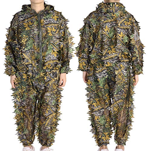 Ghillie Suit 3D Leafy Hooded Camouflage Clothing Outdoor Woodland Hunting Suit Sniper Costume Camo Outfit for Jungle Hunting, Military Game, Wildlife Photography, Halloween (Height 5.9-6.2 ft) - Thumbnail 2